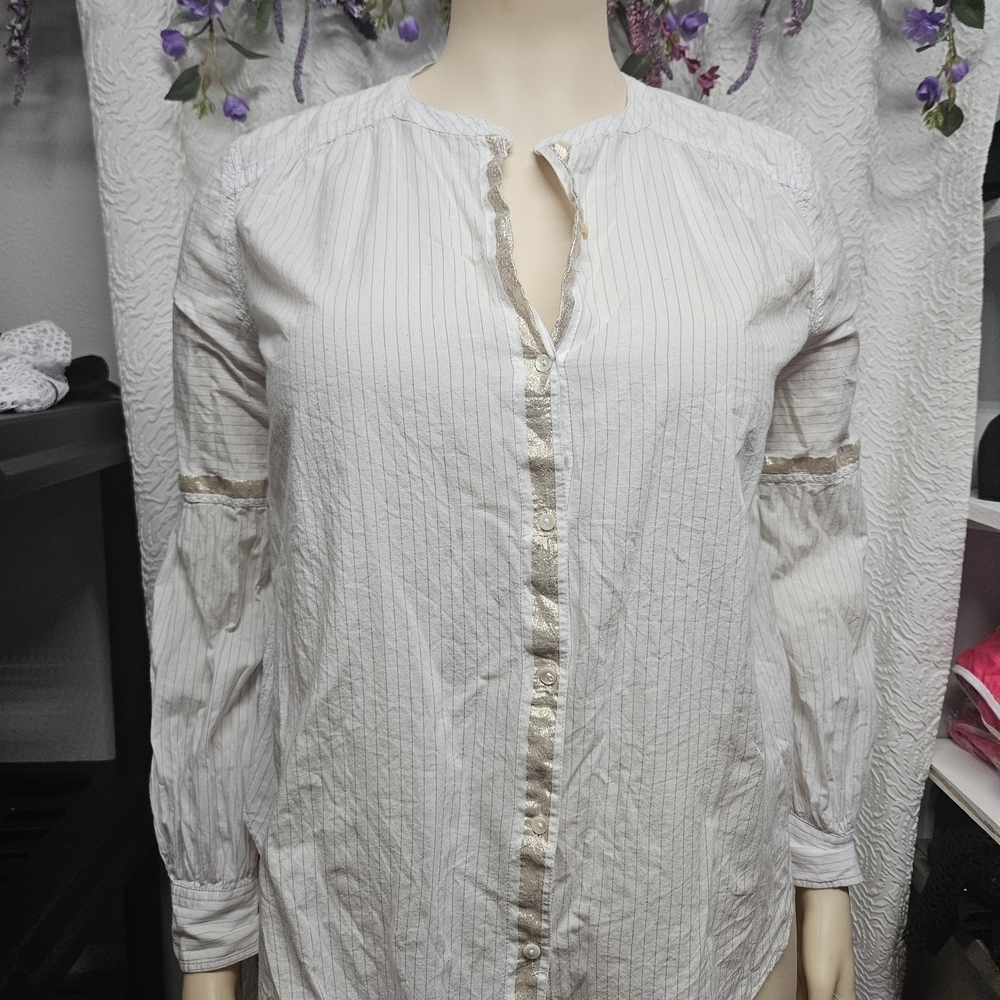 Free People Cream Long Sleeve Button Down Shirt